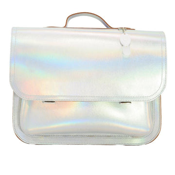 Lederen schooltas met magneetsluiting - Silver